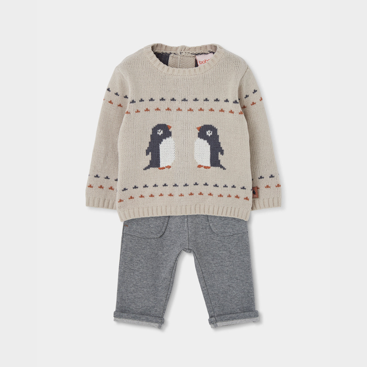 Conjunto de Malha Bege Com Pinguins