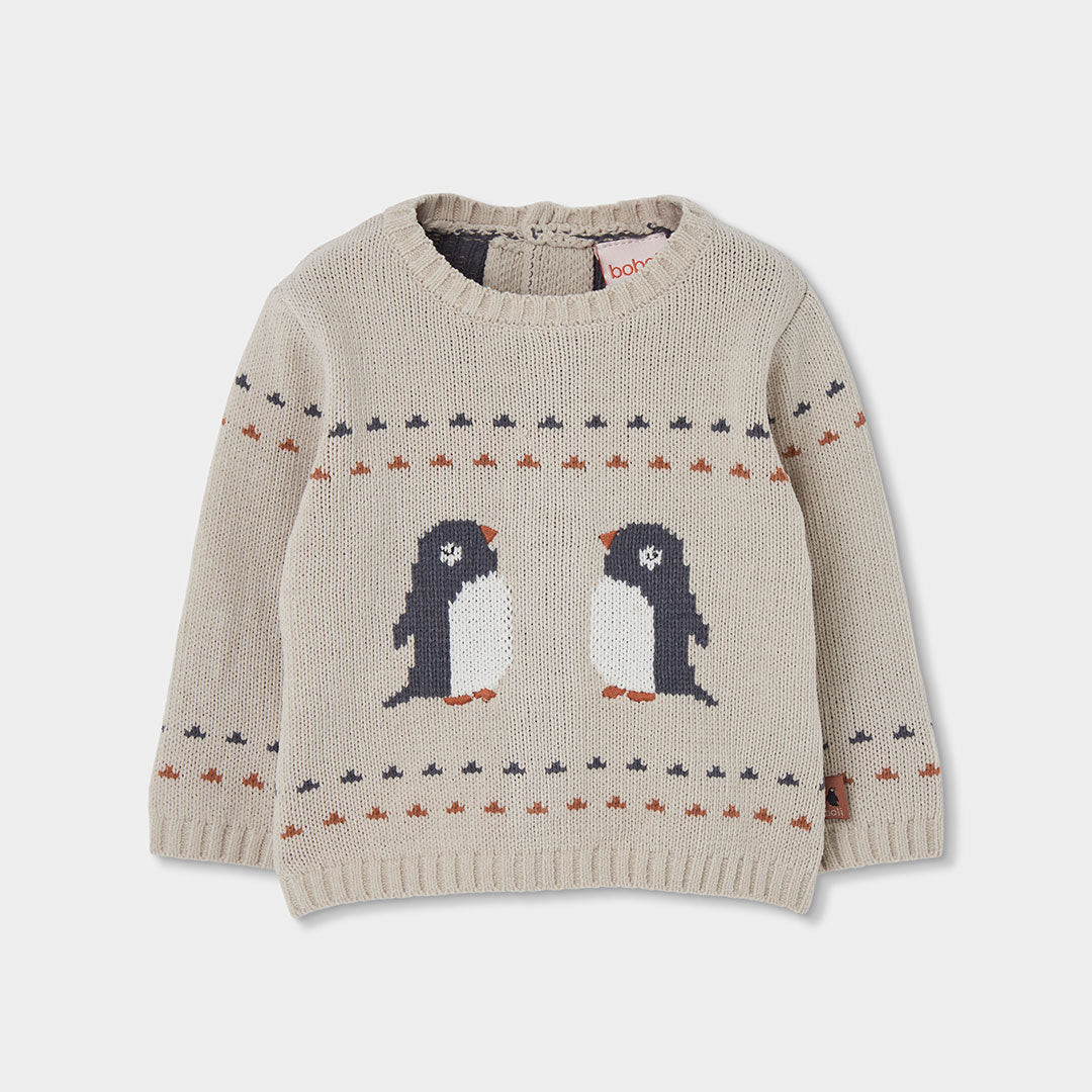 Conjunto de Malha Bege Com Pinguins