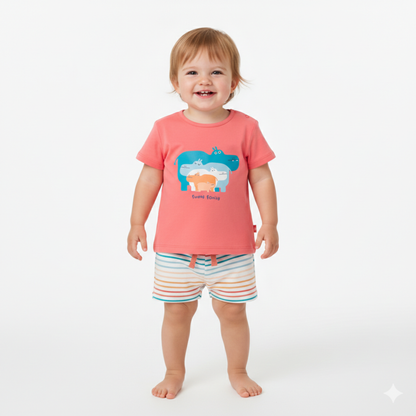 Conjunto de T-shirt e Calções Riscas Coloridas