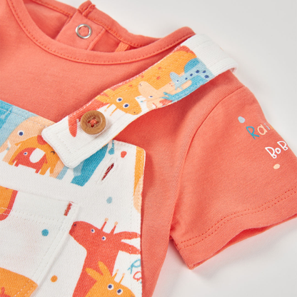 Conjunto de Jardineiras e Body Estampado de Animais