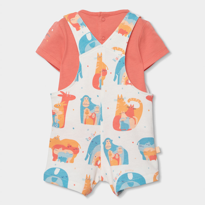 Conjunto de Jardineiras e Body Estampado de Animais