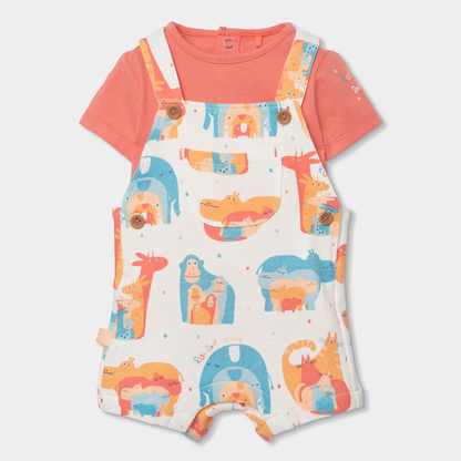 Conjunto de Jardineiras e Body Estampado de Animais