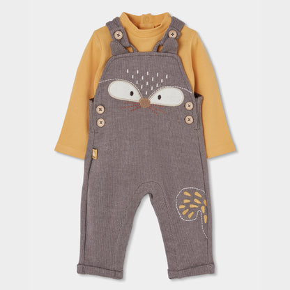 Conjunto Jardineiras Raposa com Body Amarelo Mostarda