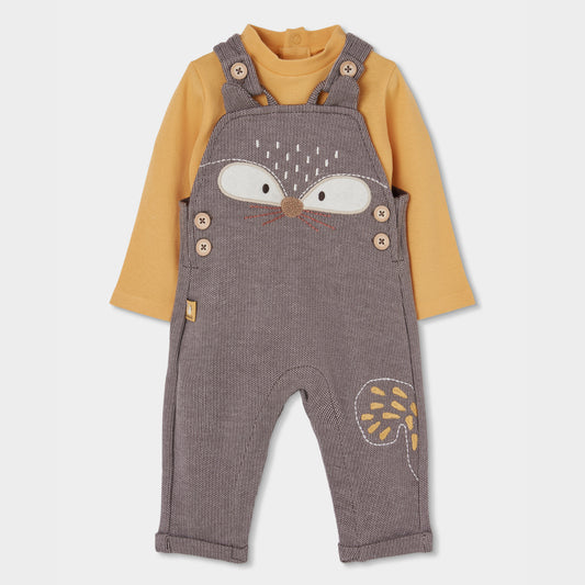 Conjunto Jardineiras Raposa com Body Amarelo Mostarda