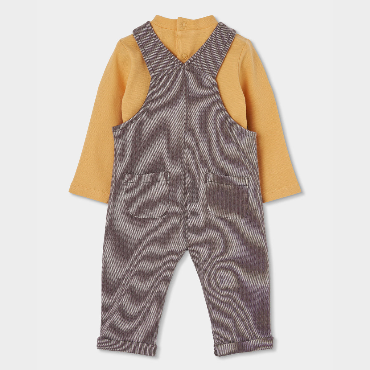Conjunto Jardineiras Raposa com Body Amarelo Mostarda