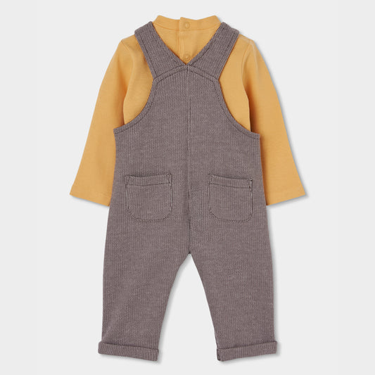 Conjunto Jardineiras Raposa com Body Amarelo Mostarda