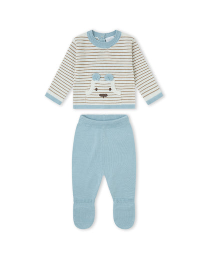 Conjunto de Malha Às Riscas com Bolso Ursinho