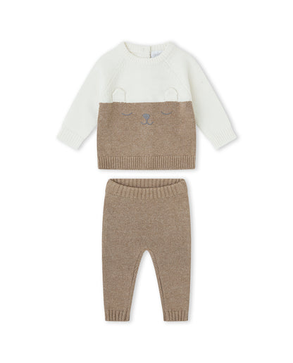 Conjunto de Malha Tricotada com Ursinho Castanho