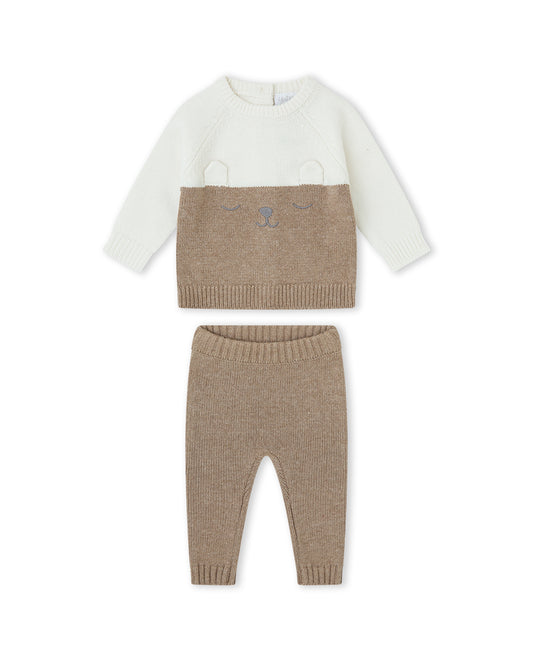 Conjunto de Malha Tricotada com Ursinho Castanho