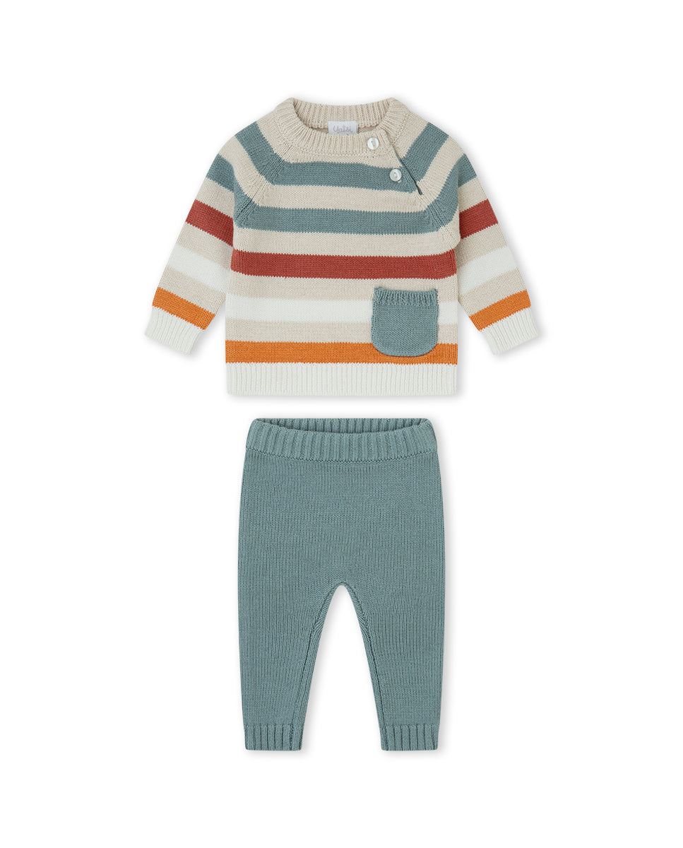 Conjunto de Malha Riscas Multicolor