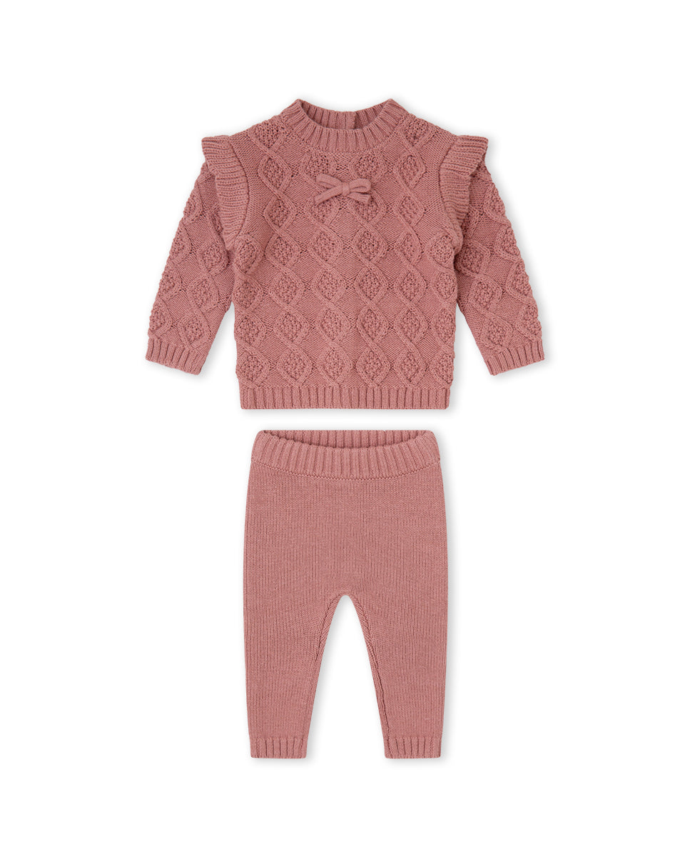 Conjunto de Malha Com Folhos Rosa Velho