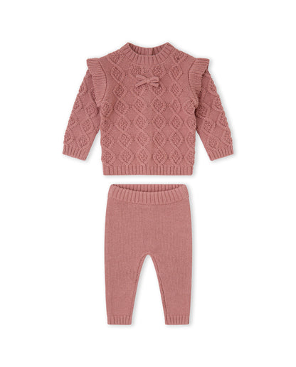 Conjunto de Malha Com Folhos Rosa Velho