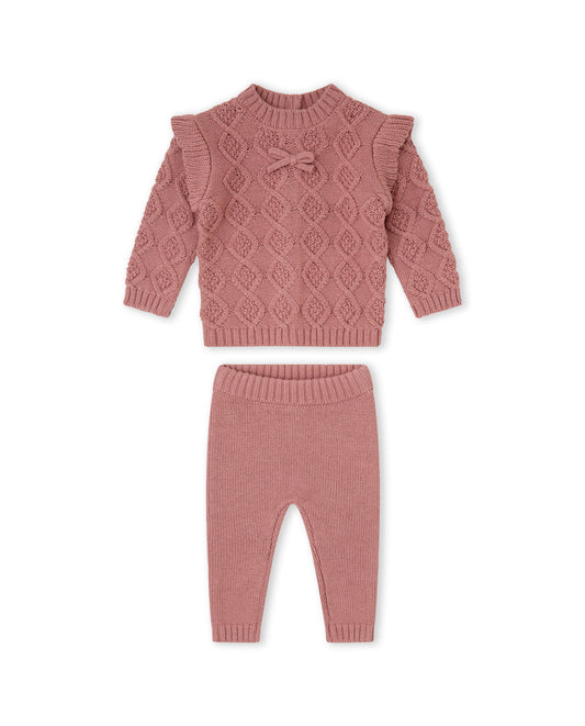 Conjunto de Malha Com Folhos Rosa Velho