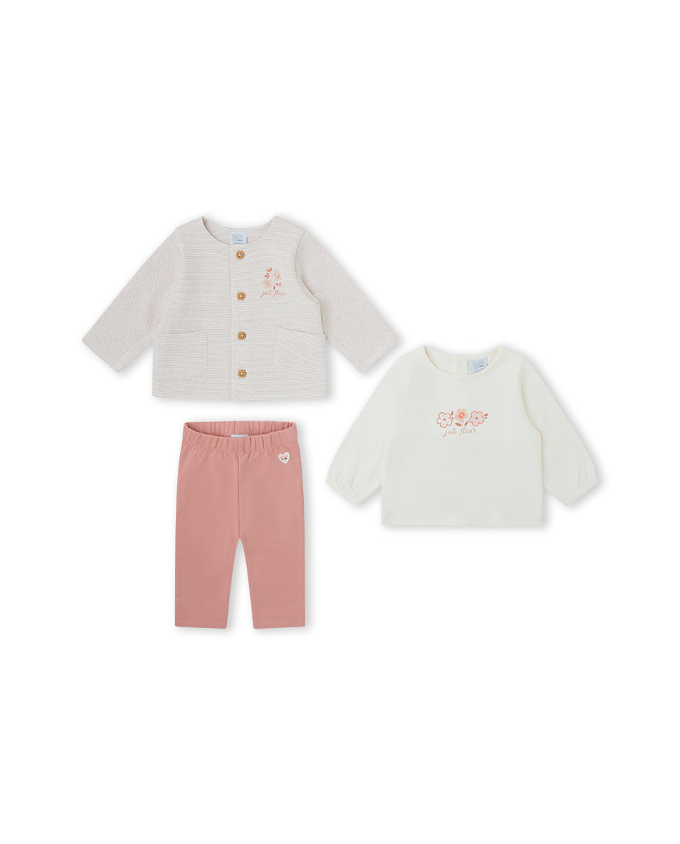 Conjunto de Três Peças com Detalhes Florais