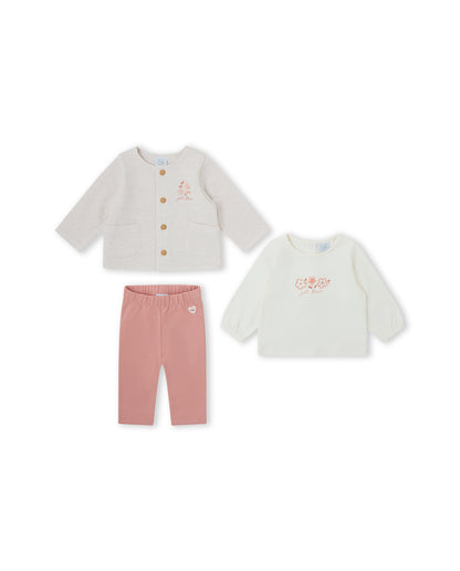 Conjunto de Três Peças com Detalhes Florais