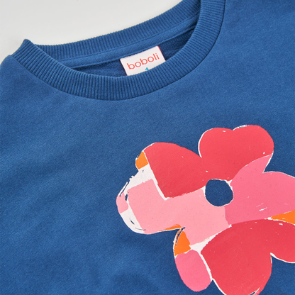 Sweatshirt Flor Azul Marinho