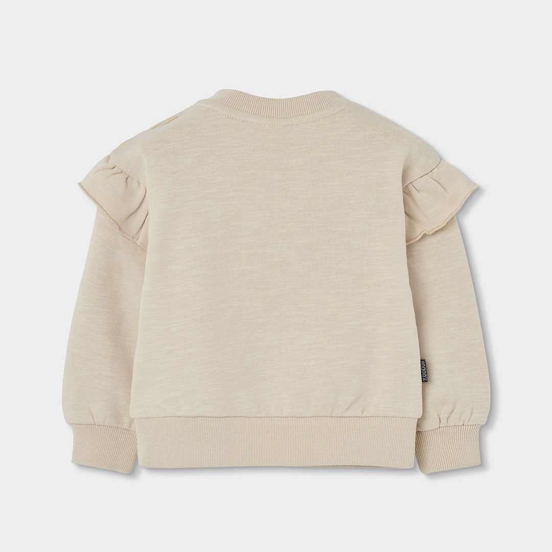 Sweatshirt em Felpa Bege com Bordado de Flores