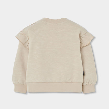 Sweatshirt em Felpa Bege com Bordado de Flores