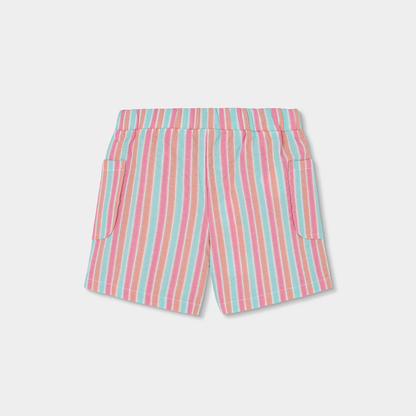 Calções às Riscas Rosa e Azul com Cintura Elástica