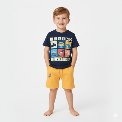 T-shirt de Menino Azul-Marinho "Let's Go Surfing"
