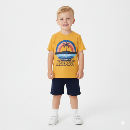 Conjunto Amarelo e Azul “Welcome to Hawaii”