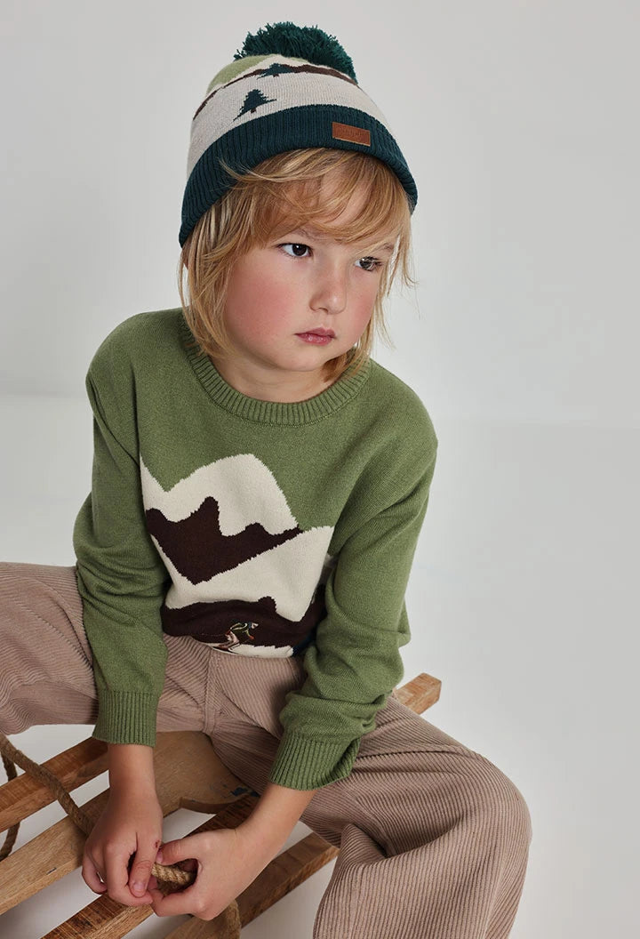 Camisola de Malha Verde Com Estampado Esquiadores