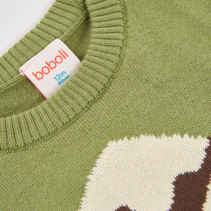 Camisola de Malha Verde Com Estampado Esquiadores