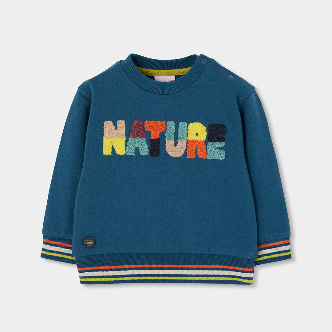 Sweatshirt de Felpa Verde Azulado "Nature" em Relevo