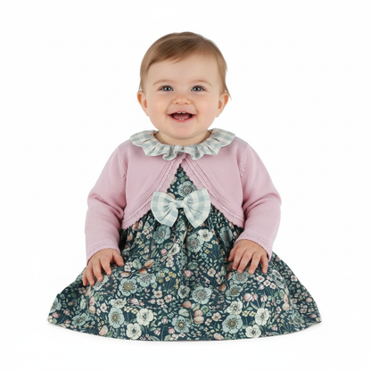 Vestido Floral com Casaco de Malha Rosa Incorporado