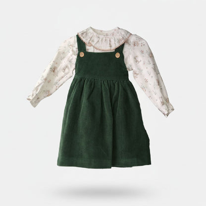 Vestido em Bombazine Verde e Blusa Floral