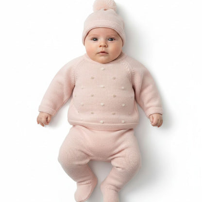 Conjunto Malha Pipoca Rosa Bebé