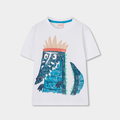 T-shirt Manga Curta Crocodilo com Coroa