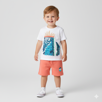 T-shirt Manga Curta Crocodilo com Coroa
