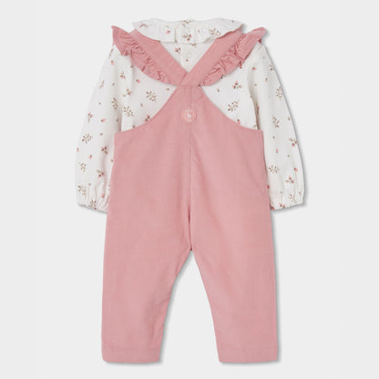 Conjunto Jardineiras e Body Floral com Folhos