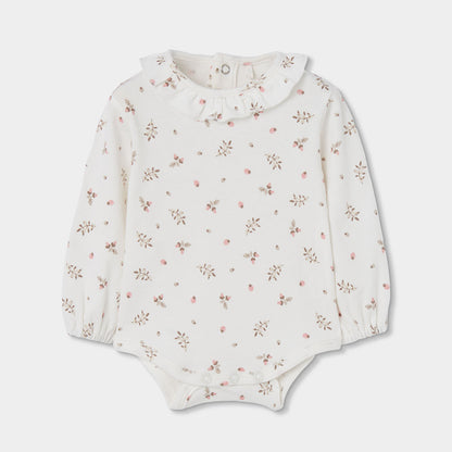 Conjunto Jardineiras e Body Floral com Folhos