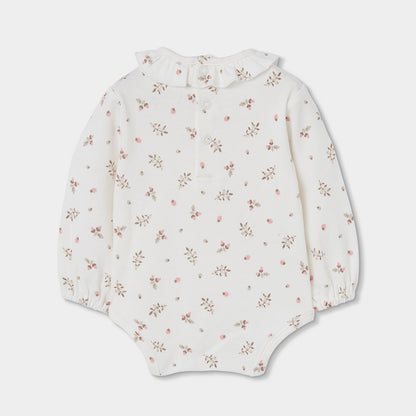 Conjunto Jardineiras e Body Floral com Folhos