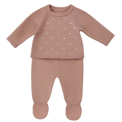 Conjunto Malha Pipoca Rosa Velho