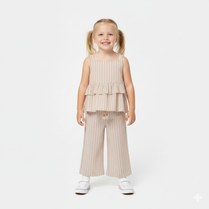 Calças de Linho Às Riscas para Menina