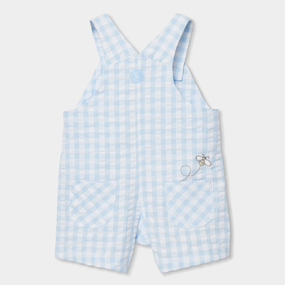 Conjunto de Jardineiras Vichy Azul e Branco e Body