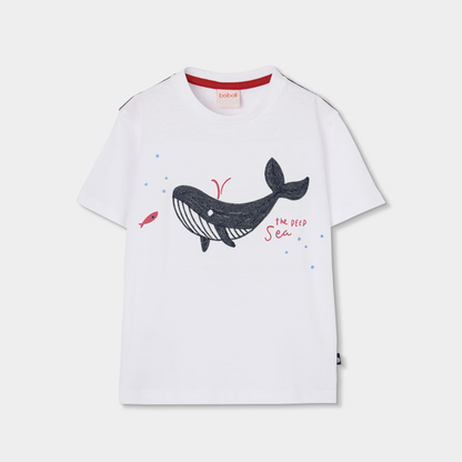 T-shirt de Algodão Branco Baleia