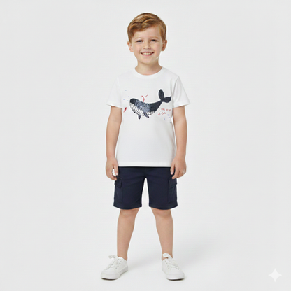 T-shirt de Algodão Branco Baleia