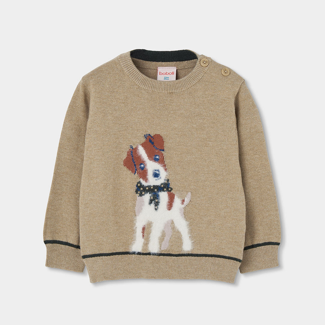 Camisola Bege Estampado de Cão