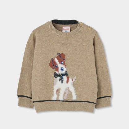 Camisola Bege Estampado de Cão