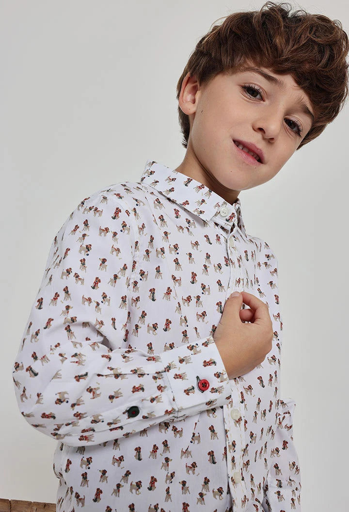 Camisa Branca com Estampado de Cães