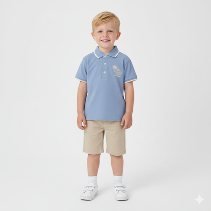 Polo Piqué Azul "Palm Island"