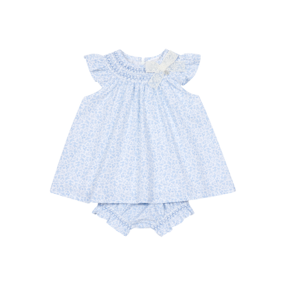Vestido com Tapa Fraldas em Algodão Floral Azul