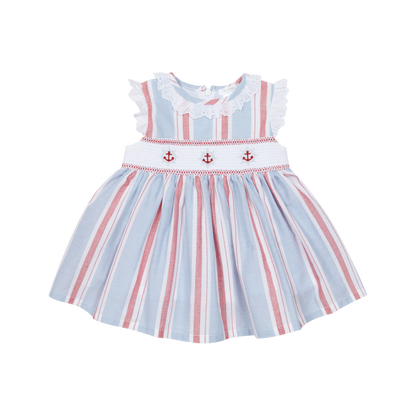 Vestido Riscas Vermelhas e Azuis