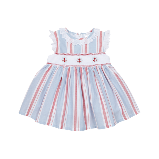Vestido Riscas Vermelhas e Azuis