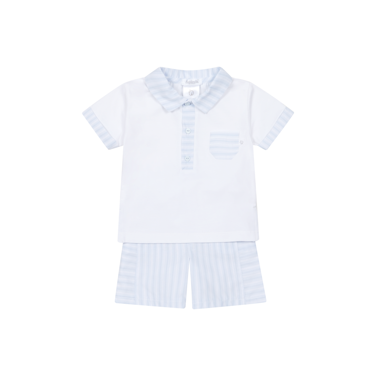 Conjunto T-shirt e Calções Algodão Riscas Brancas