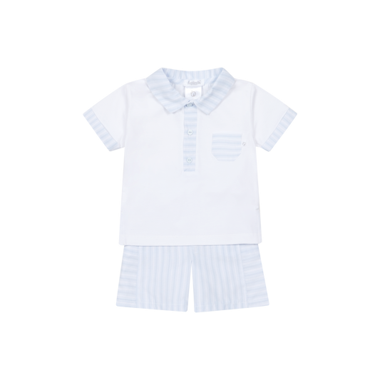 Conjunto T-shirt e Calções Algodão Riscas Brancas